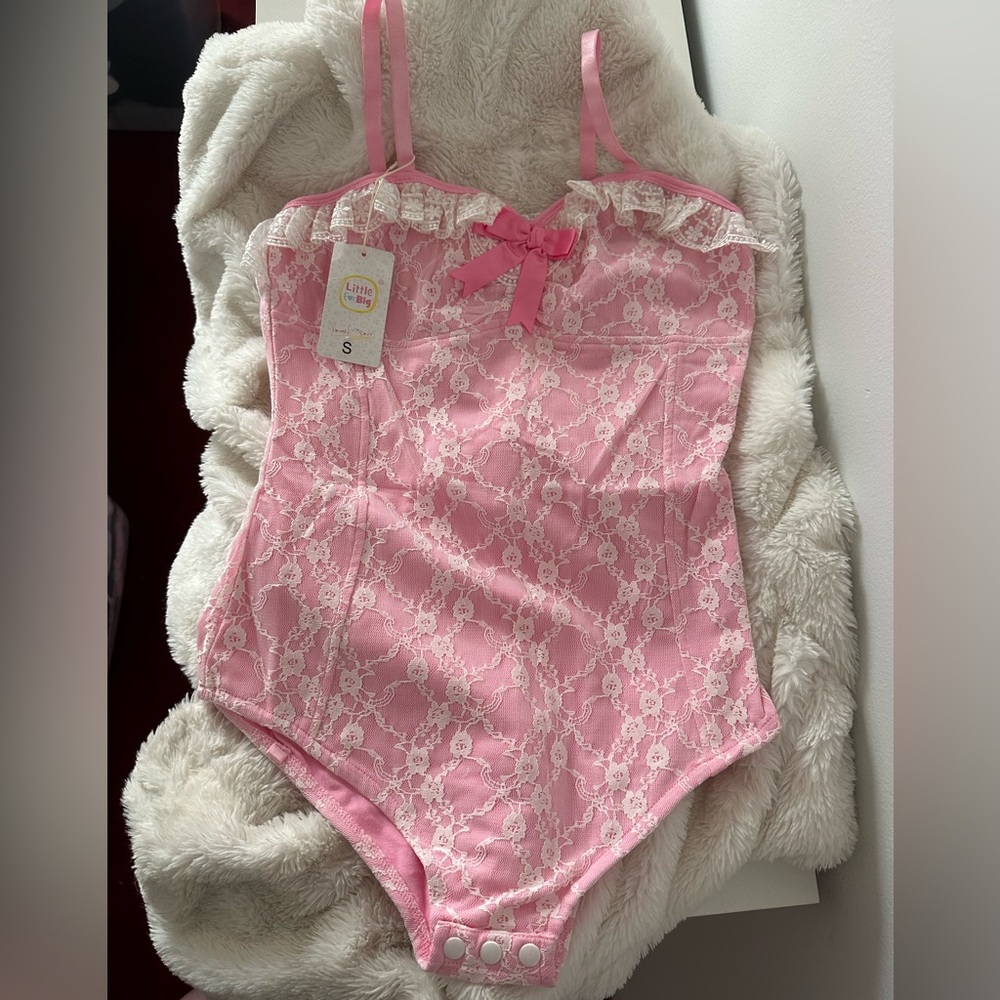NWT Rare Little For Big Pink Bow Lace Onesie - Picture 5 of 5